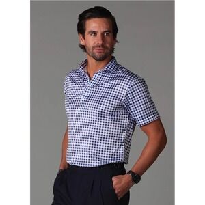 Collars & Co Mens X Lg Relaxed Navy Gingham Dress Collar Polo Short Sleeve